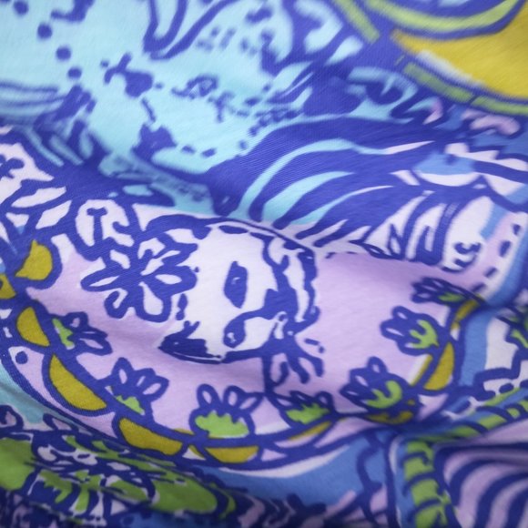 Lilly Pulitzer Shirt Dress XS Blue Green Cats V Neck Pit to Pit 17" Length 34" P - Picture 6 of 12